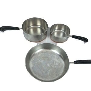 Revere Ware 3 Vintage Pots 10" Skillet Frying Pan, 2 Quart 93A, & 1 Quart
